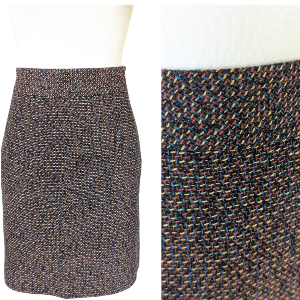 Loft Tweed Skirt 12 Pencil Yellow Blue Brown Red Knit Lined New Tags Large Short